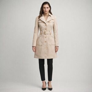 CLUB MONACO Structured 100% Cotton Starched Cream Trench Pea Coat Size Medium